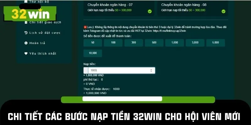 Chi tiết các bước nạp tiền 32WIN cho hội viên mới