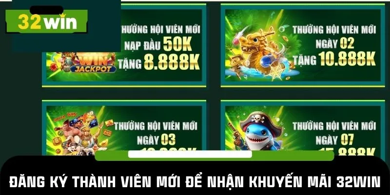 Đăng ký thành viên mới để nhận được khuyến mãi 32WIN
